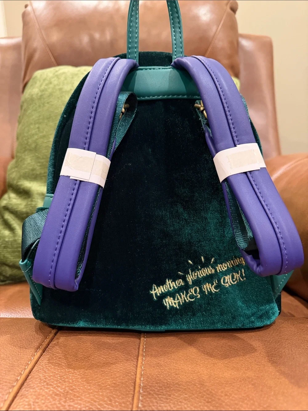 Hocus Pocus Velvet Green and Purple Mini Loungefly Backpack with Gold Embroidery